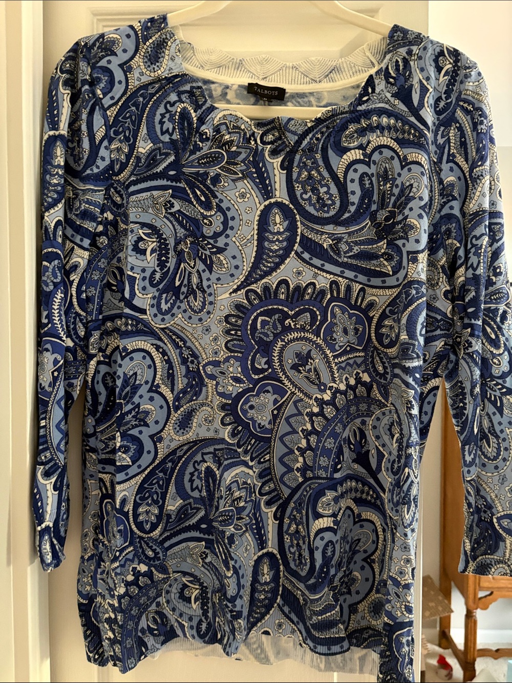Talbots Blue Paisley Scoop Neck Sweater